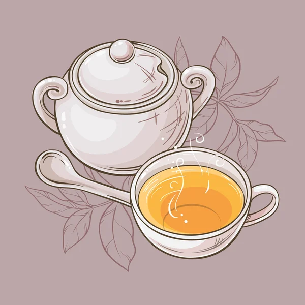 Чашка чая и сахара — стоковый вектор