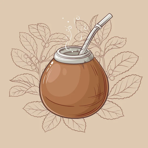 Thé mate en calebasse et bombilla — Image vectorielle