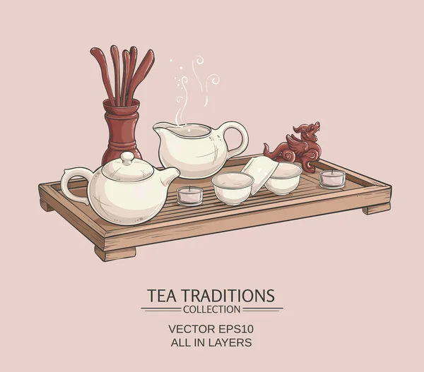 Ceremonia del té chino — Vector de stock