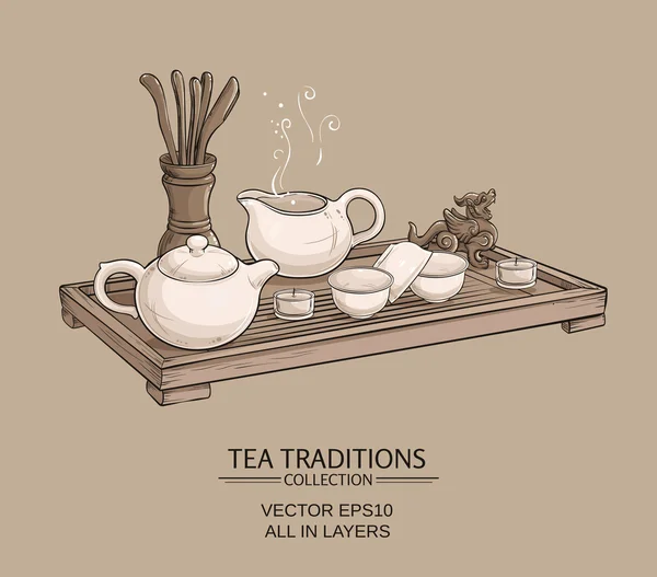 Chinese thee ceremonie illustratie — Stockvector