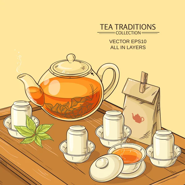 Çay töreni ile illüstrasyon — Stok Vektör