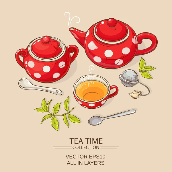 Tea set red — Stock Vector