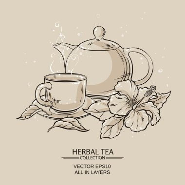 çaydanlık Kupası ve hibiscus çiçek