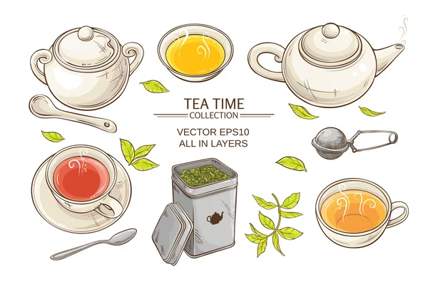 Set de té sobre fondo blanco — Vector de stock