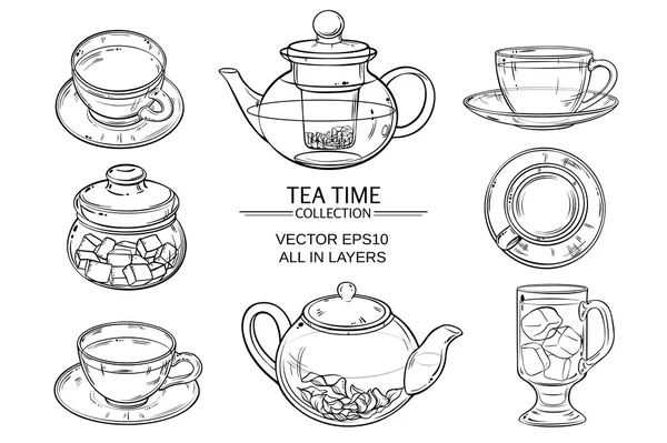 Glass tea set sketch — Stock Vector