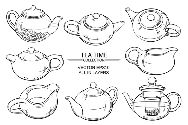 Teapots set on white background — Stock Vector