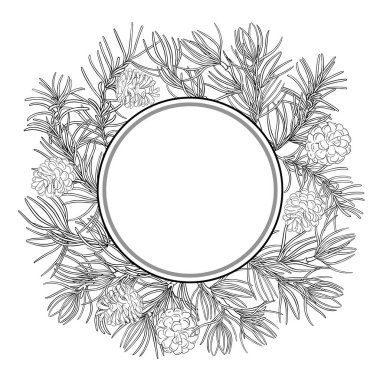 Kozalaklı ve İğneli Çam Ağacı Yuvarlak Çerçeveli. Tasarım veya dekorasyon için izole edilmiş vektör.