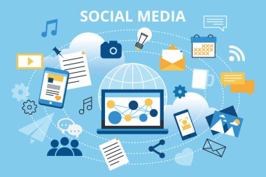 Modern düz tasarım vektör çizim, kavramı, sosyal medya, sosyal ağ, web communtity ve deftere nakil Haberler