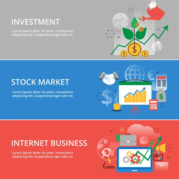 Modern vlakke dunne lijn ontwerp vectorillustratie, infographic concept van het beleggingsproces, beurs en internet business — Stockvector