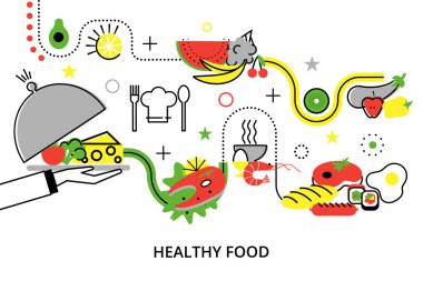 Modern flat thin line design vector illustration, concepts of healthy homemade food and restaurant meals clipart
