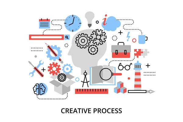 Modern vlakke dunne lijn ontwerp vectorillustratie, concept van creatieve proces, definiëren en onderzoek probleem — Stockvector