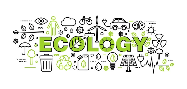 Ilustração de vetor de design de linha fina plana moderna, conceito infográfico de problema de ecologia, geração e economia de energia verde — Vetor de Stock