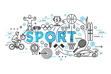 Modern düz ince çizgi tasarım vektör çizim, spor, sağlık yaşam tarzı ve eğlence kavramı