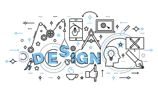 Moderna línea plana delgada diseño vector ilustración, concepto de proceso de diseño y desarrollo web — Vector de stock