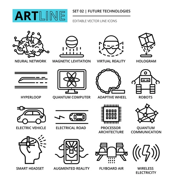 Modern düzenlenebilir vektör hat Icons set gelecekteki teknolojileri ve — Stok Vektör