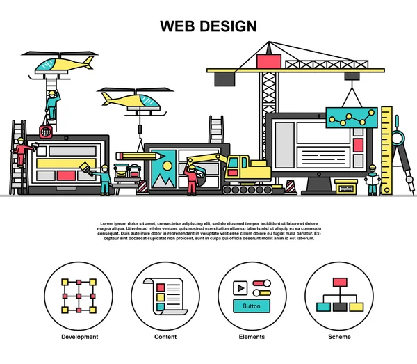 Proceso de diseño web abstracto, sitio de Internet de codificación y desarrollo — Vector de stock
