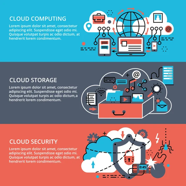 Konceptuella uppsättning remote cloud computing technologies — Stock vektor