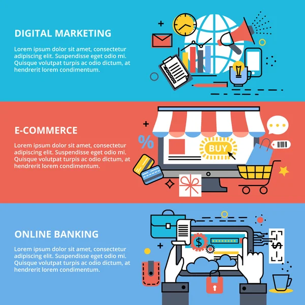 Concepts du marketing numérique, du commerce électronique et des services bancaires en ligne — Image vectorielle