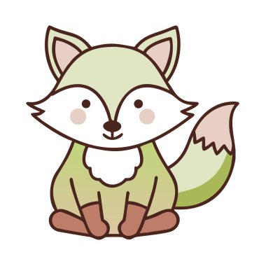 Beyaz arka planda yeşil gözlü şirin tilkinin vektör çizgi film çizimi