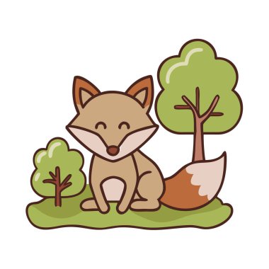 Orman vektör çiziminde elma ağacı olan şirin sincap.