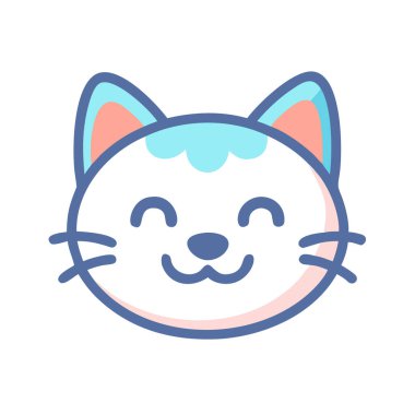 Kedi suratlı ve mavi gözlü vektör ikonu tasarımlı. Gözleri ve gözleri olan komik bir gülümseme. Sevimli çizgi film kawaii komik karakter. Komik emoji. emo
