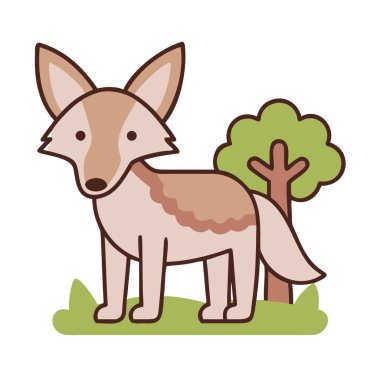 Orman karakteri vektör illüstrasyon tasarımında küçük şirin tilki