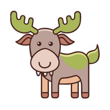 Ren geyiği karikatür simgesi beyaz arkaplan üzerinde. Renkli tasarım. vektör illüstrasyonu