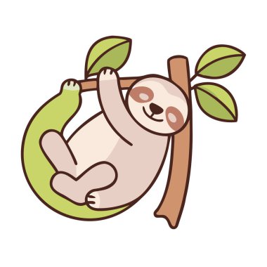 Çizgi film tarzında tembel hayvan. Vektör. Şirin tembel hayvan.