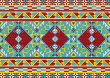 Her yerli piksel kumaştan esinlenilmiş güzel bir pikselsel desen. wayuu Afro-Afrikalı Amerikan yerlisi Güneydoğu Asya geleneksel tekstil Tayland ipeği deseni Avustralya ve Kolombiya kumaşı.