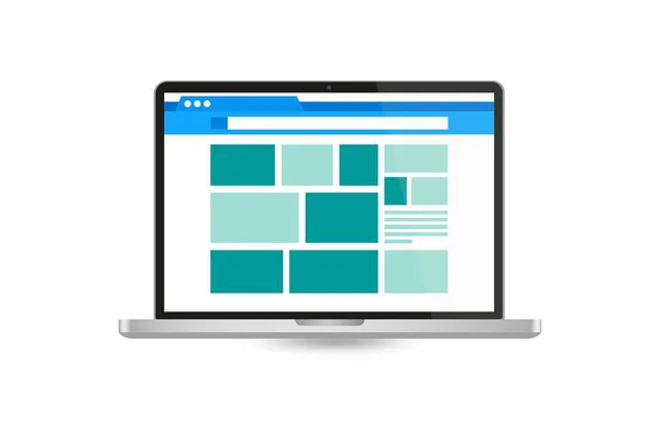 Çeşitli yeşil renkli içerik blokları ile ilgili bir web sitesi düzenini gösteren bir dizüstü bilgisayar görüntüsü