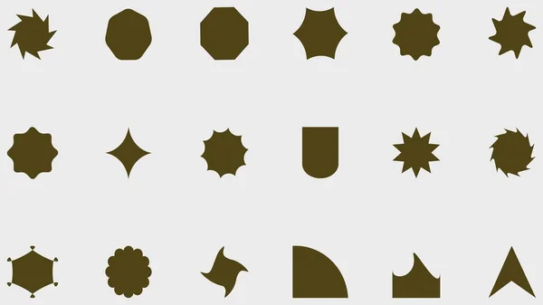 Gri arkaplanda çeşitli kahverengi geometrik şekillerin ve yıldız simgelerinin koleksiyonu