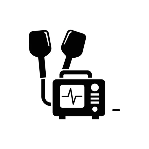Elektrokardiyogram kalp ritmi çizgisi gösteren bir defibrilatör makinesini temsil eden siyah ve beyaz simge