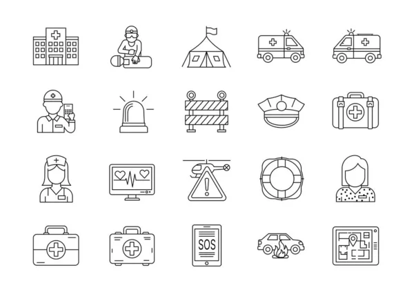 Acil, tıbbi, kurtarma ve güvenlik hizmetleri için ana hatlar simgeleri