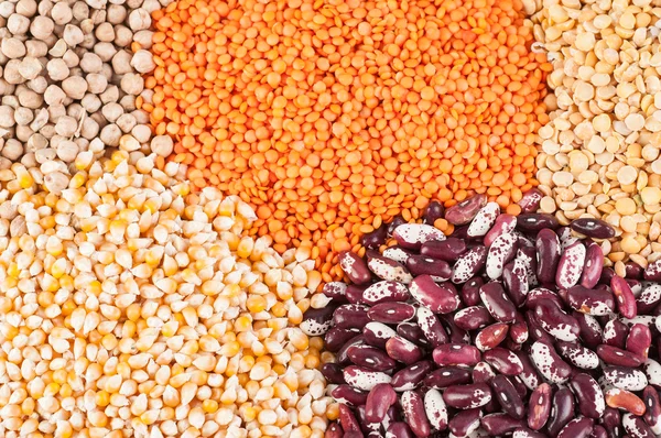çok renkli slaytları fasulye, bezelye, nohut ve bir kaşık Mısır