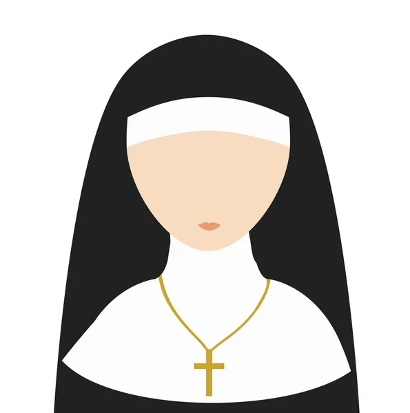 Монахиня плоский вектор изолирован - Монахиня плоская икона с крестом — стоковый вектор
