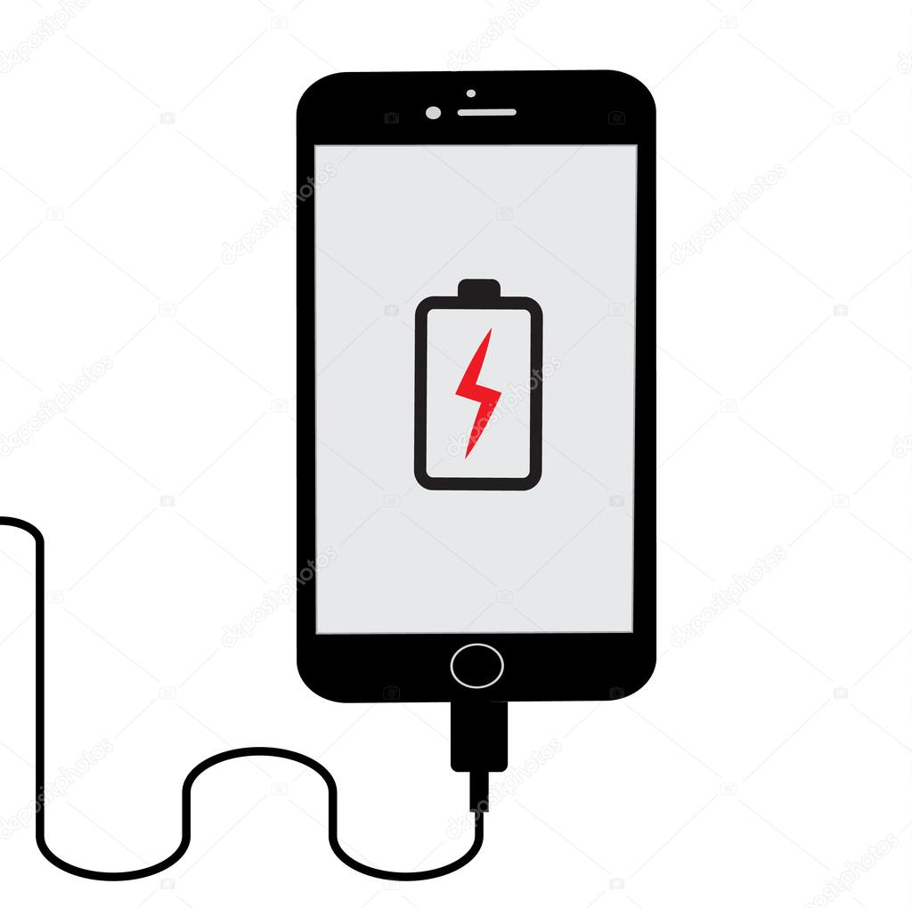 Low battery. Phone charging Flat Isolated Stock Vector by