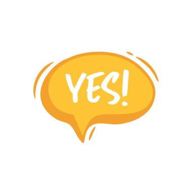 Evet, konuşma baloncuğu. Kabarcık konuşma cümlesi çizgi filmi. Sohbet balonu renkli sohbet mesajı. Vektör deposu