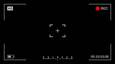 Kayıt ya da kayıt videosu. Dijital odak ve pozlama ayarlarına sahip kamera görüntüleyici. HD kamera görüntü bulucu. Vektör deposu