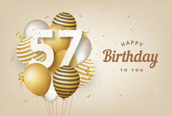 Gelukkige 57E Verjaardag Met Gouden Ballonnen Wenskaart Achtergrond Jaar Jubileum — Stockvector