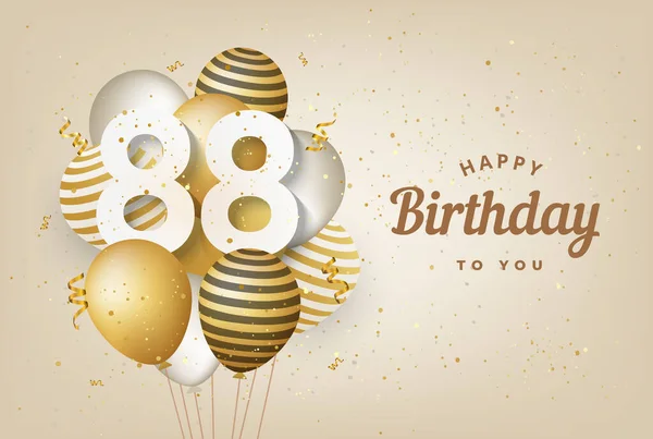 Buon 88Esimo Compleanno Con Palloncini Oro Sfondo Biglietto Auguri Anni — Vettoriale Stock