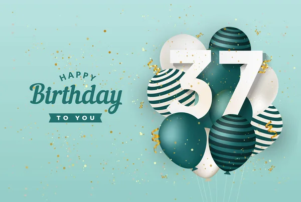 Χρόνια Πολλά 37Α Γενέθλια Πράσινο Μπαλόνια Φόντο Ευχετήρια Κάρτα Χρόνια — Διανυσματικό Αρχείο