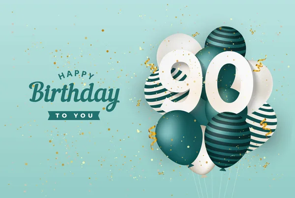 Χαρούμενα 90Α Γενέθλια Πράσινα Μπαλόνια Φόντο Ευχετήρια Κάρτα Χρόνια Επετείου — Διανυσματικό Αρχείο