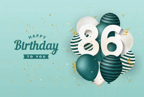 グリーンバルーングリーティングカードの背景と幸せな86歳の誕生日 86歳 86番目のお祝いだ ベクター株式 — ストックベクタ