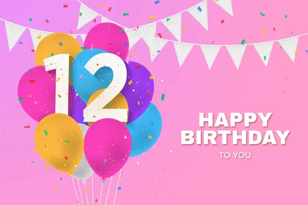 Happy 12Th Birthday Balloons Greeting Card Background Years Anniversary 12Th — Stock Photo, Image