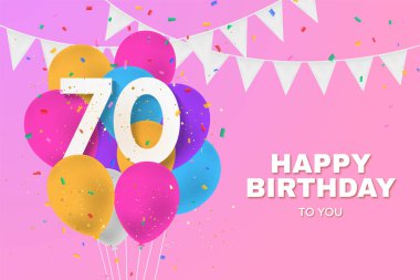 70. yaş günün kutlu olsun balonlar tebrik kartı geçmişi. 70 'inci yıl dönümü. 70. doğum gününü konfetiyle kutluyoruz. İllülasyon stoku
