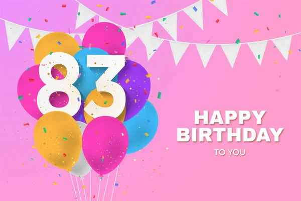 Feliz 83º Cumpleaños Globos Tarjeta Felicitación Fondo Años Aniversario Celebrando —  Fotos de Stock