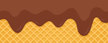 Çikolatalı dondurma waffle 'ın üzerinde eridi. Dondurma arkaplanı. Yemek deseni. İllülasyon stoku