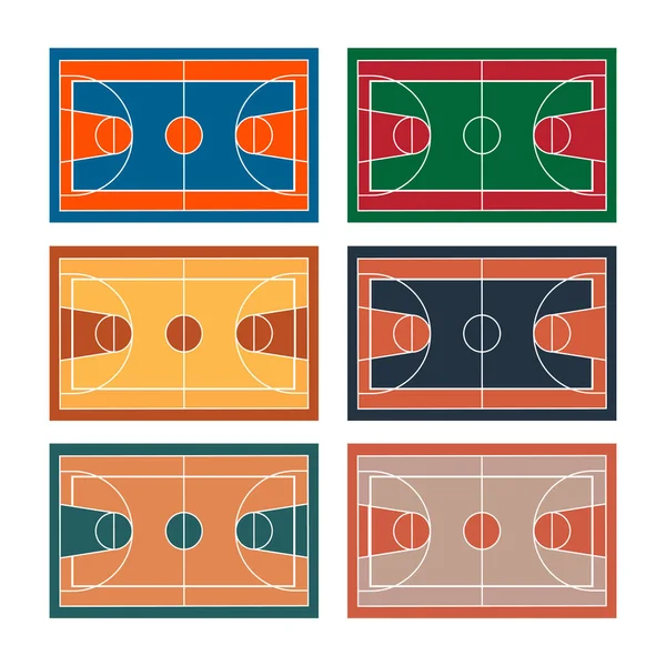 Ensemble Terrains Basket Différentes Couleurs Isolés Sur Fond Blanc Concept — Image vectorielle