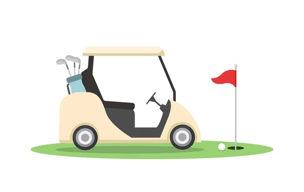 Carro Golf Bandera Roja Aislados Fondo Blanco Equipo Golf Estilo — Vector de stock