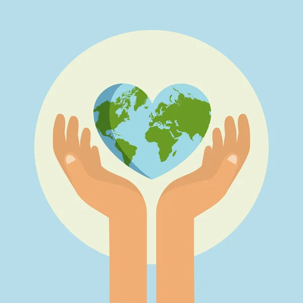 Hands Holding Earth Heart Shape Planet Concept Earth Day Vector — Stockvector